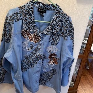 3X Denim and company denim jacket leopard print embellishments